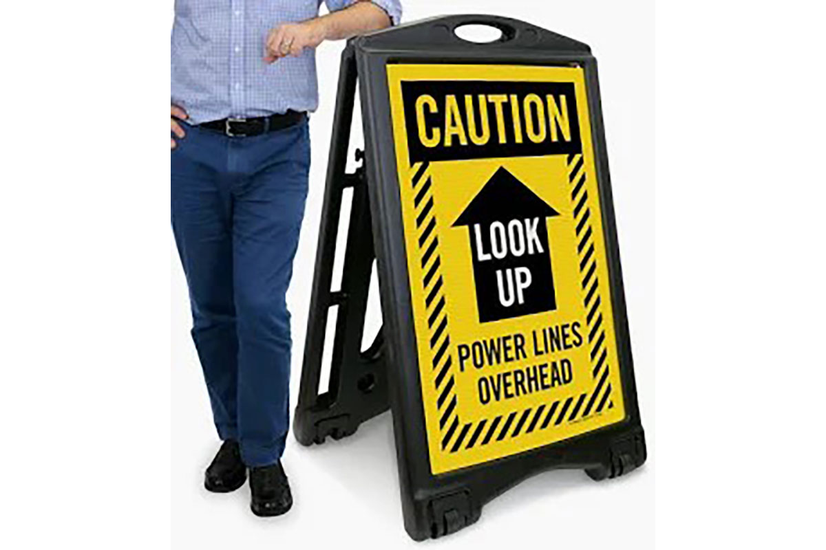 MySafetySign A-Frame Portable Sidewalk Sign: Caution - Look Up, Power Lines Overhead