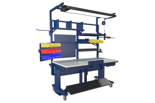 BOSTONtec: Ergonomic Electric Height Adjustable Assembly Workbench with Surface Rollers, Ball Transfers, and Tilt